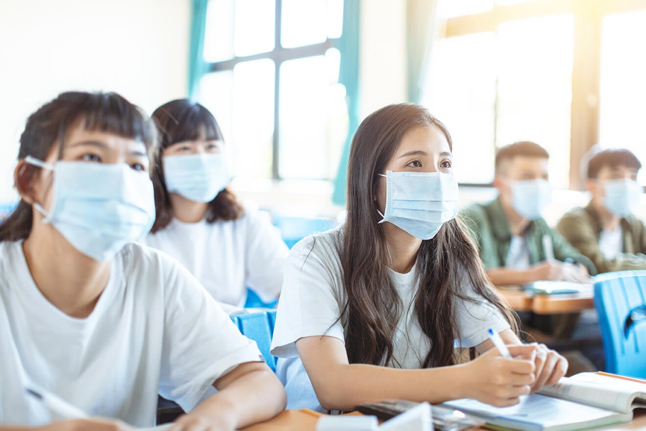 Students with masks on during class