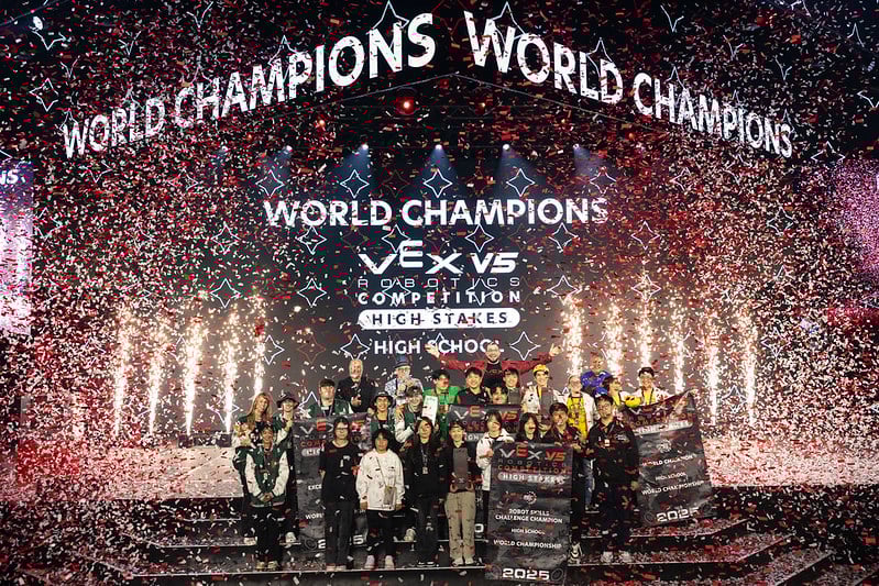 2019 VEX World Champions celebrating on stage.