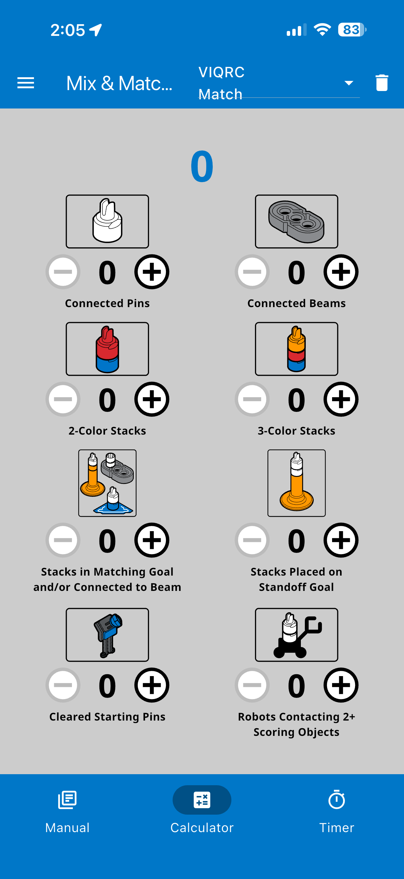 VEX IQ challenge app game layout