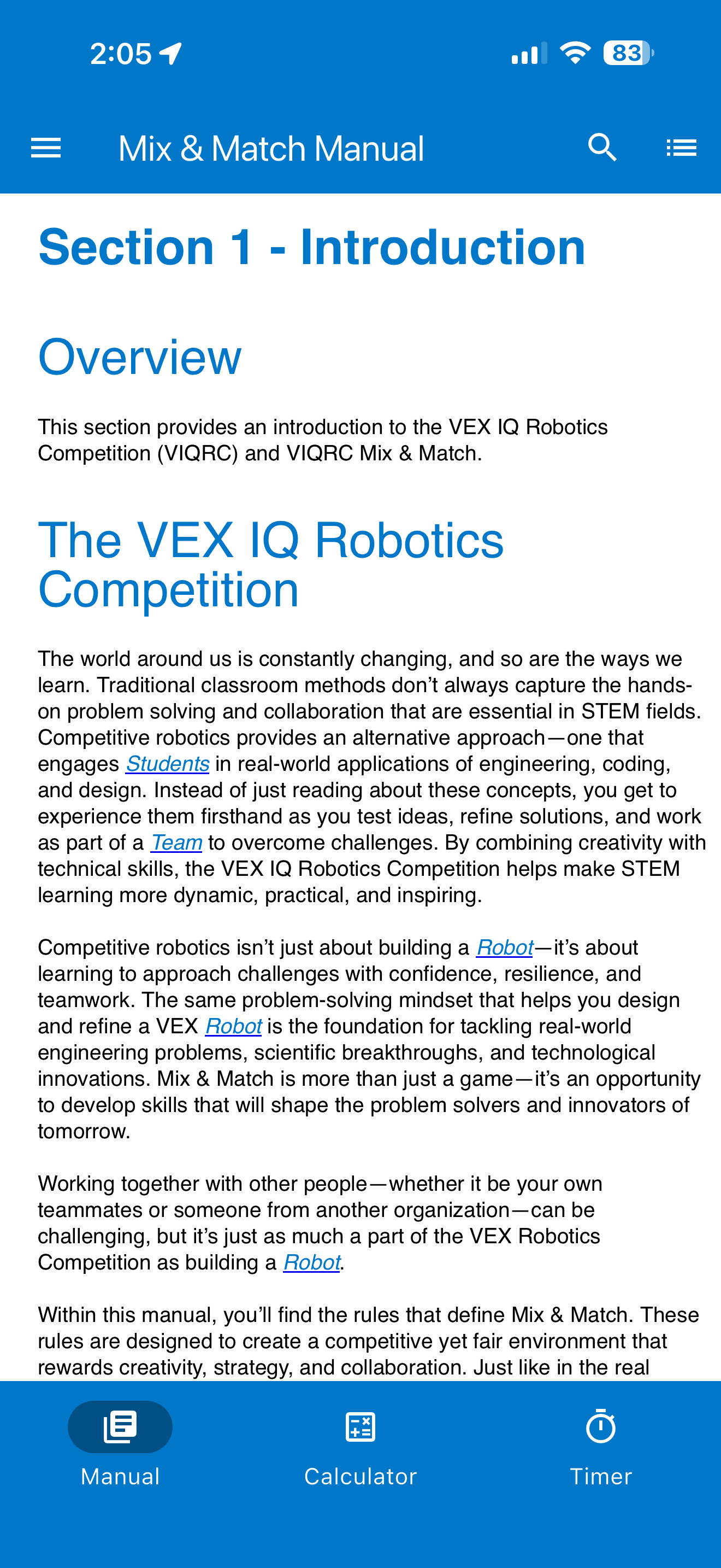 VEX IQ challenge app game description