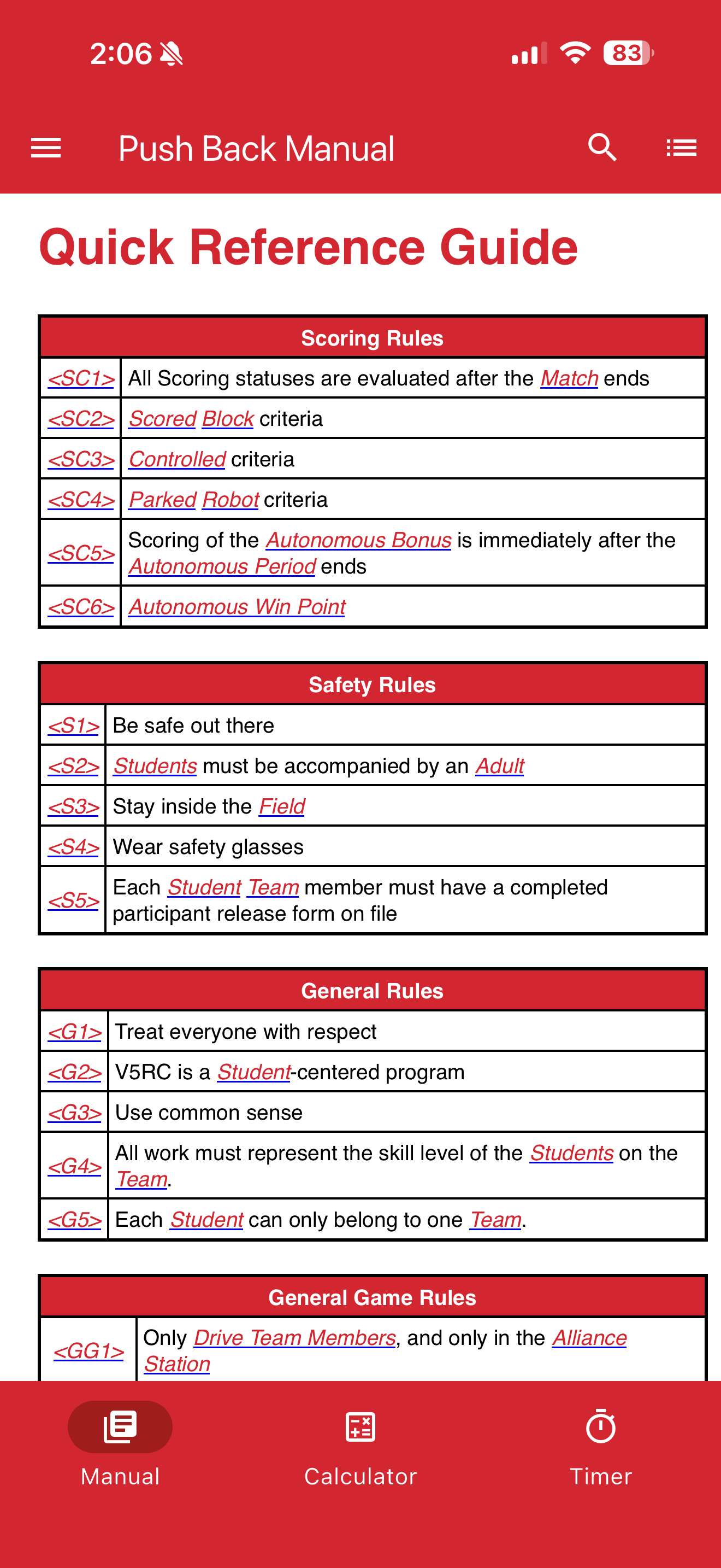 VEX Robotics Competition Spin Up game manual section.